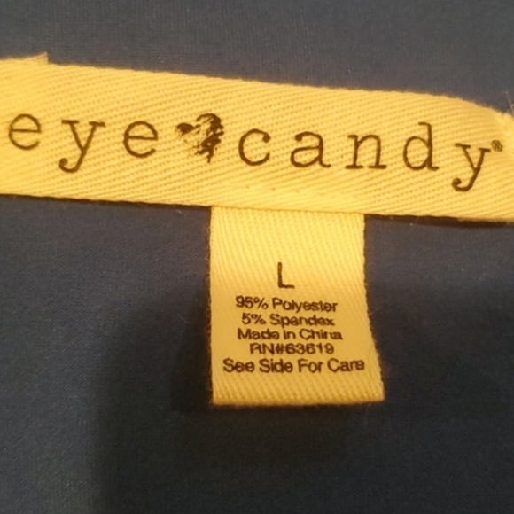 EYE CANDY L BLUE RACING STRIPES RAVE CROP TOP - Picture 3 of 4